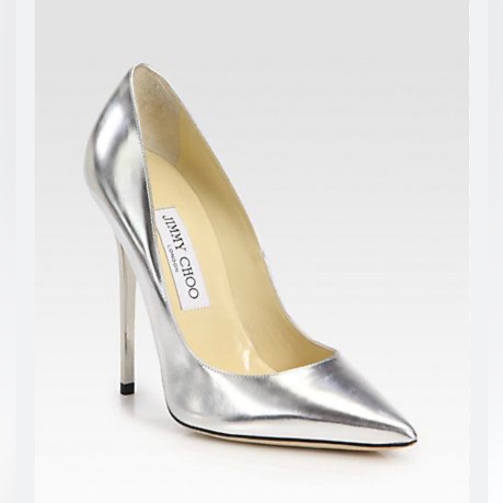 Jimmy Choo Anouk Silver Mirror Leather Heels size 5.5 (35.5)